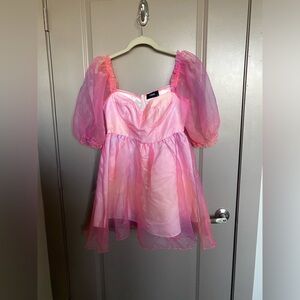 Pink puff sleeves mini Dress